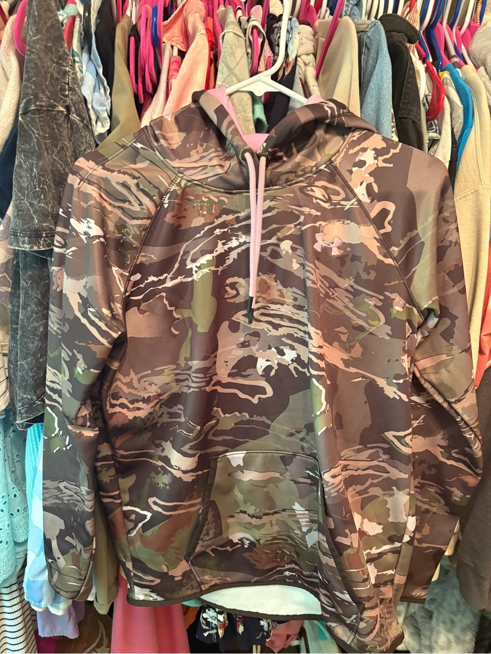 Under Armour Camo Hoodie with Pink Drawstring